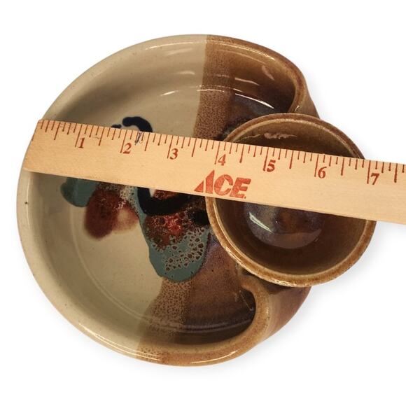 Bruce Larrabee Bi-part Ceramic Glazed Chip Dip Serving Bowl Artisan Pottery - Picture 10 of 10